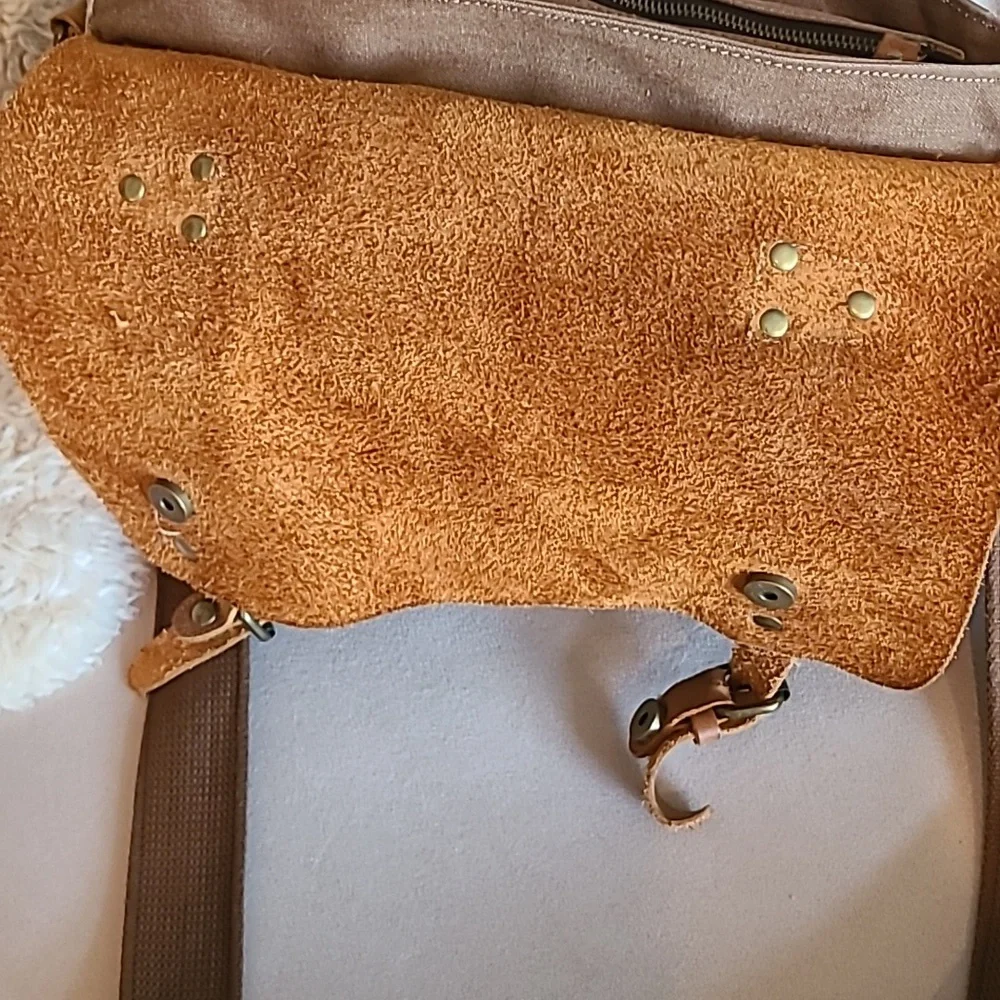 Brown Canvas and Leather Messenger Bag